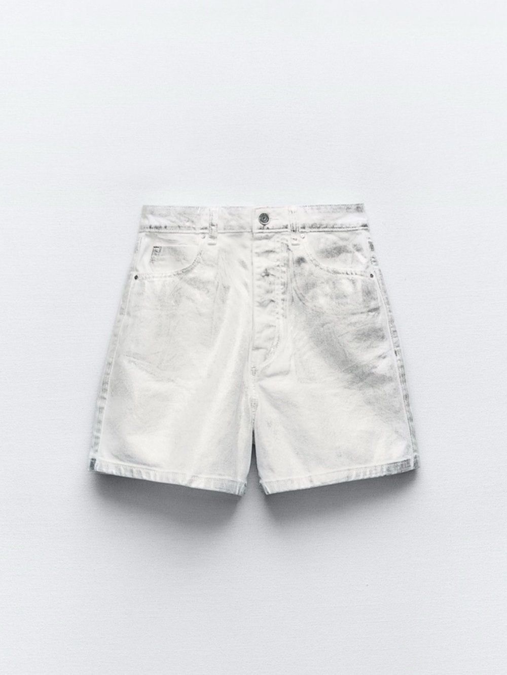 Zara White Denim Relaxed High-Rise Shorts